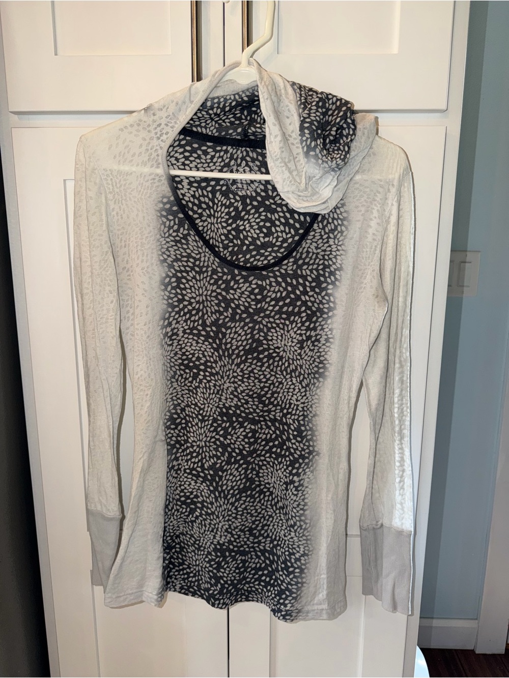 Prana Cream and Black Patterned Cowl-Neck Sweater